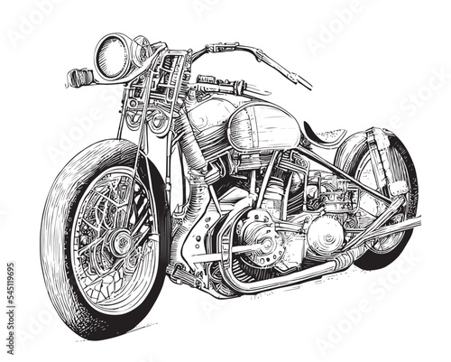 Retro motorcycle old sketch hand drawn Vector illustration.