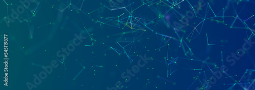 Structure of connected lines and dots. Wireframe polygonal elements on a dark background. Science and technology. 3d © Ihor