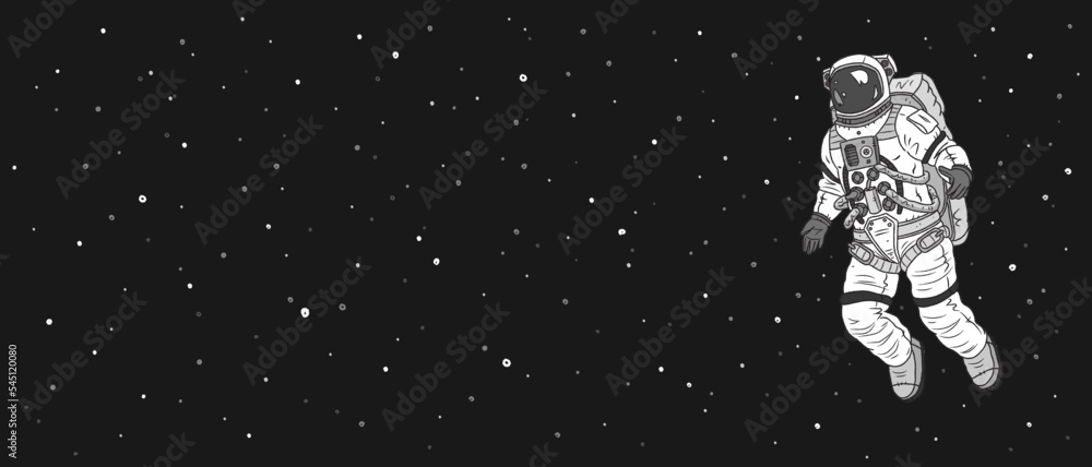 Hand drawn astronaut and space background. Vector illustration Hand drawn astronaut and space background. Vector illustration