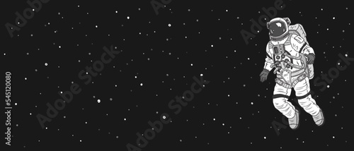 Hand drawn astronaut and space background. Vector illustration