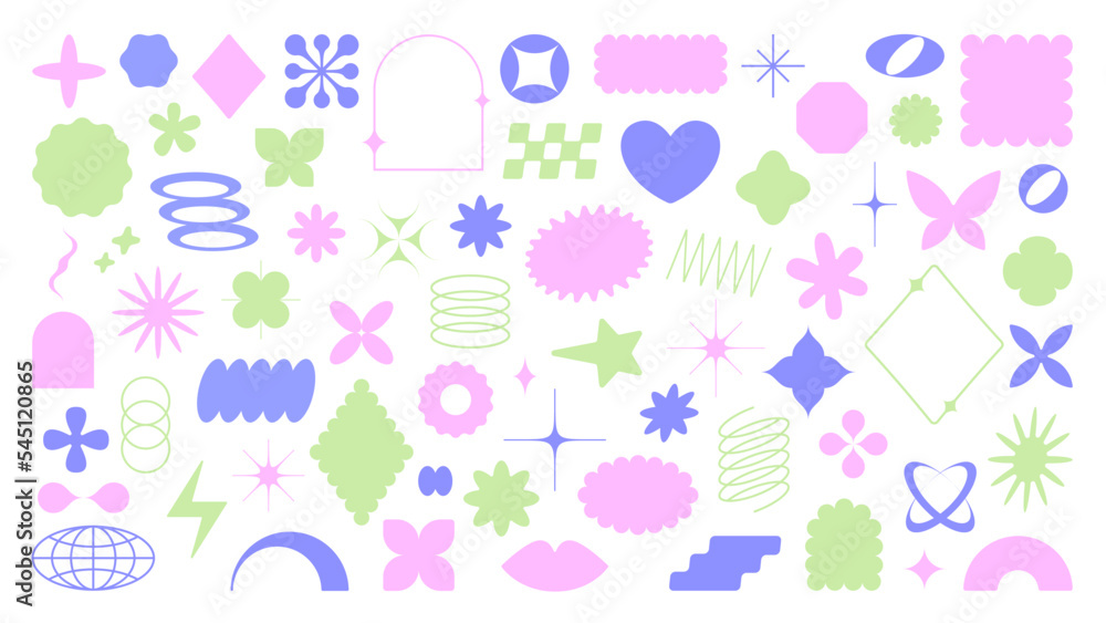 Set of Y2K, 90s, 00s trendy vector elements