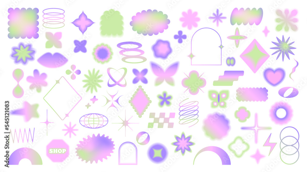 Set of Y2K, 90s, 00s trendy vector elements Set of Y2K, 90s, 00s trendy vector elements