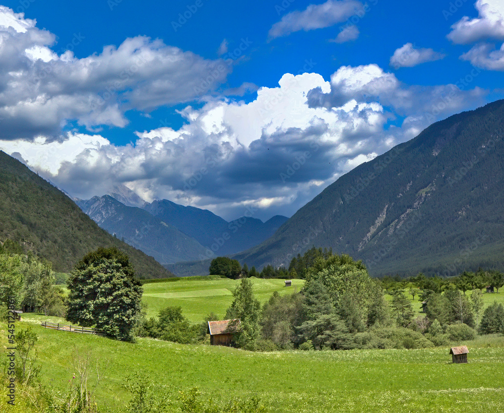 View of the green valley in Tyrol, Austria