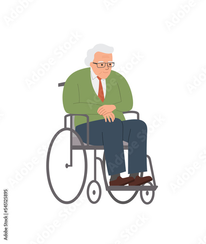 Elderly man on wheelchair isolated. Vector flat style illustration