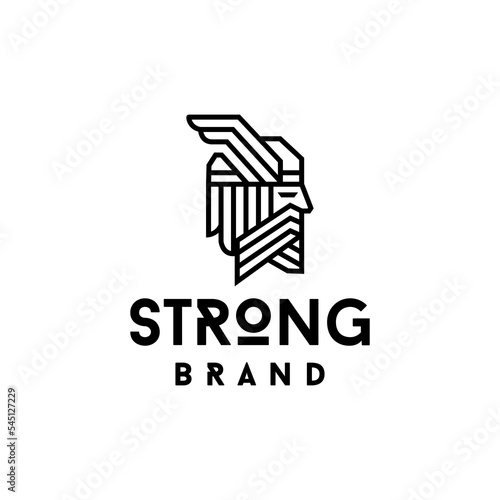 Odin Viking logo design. Nordic warrior symbol emblem. Barbarian man head icon with winged helmet and beard. Brand identity vector illustration.