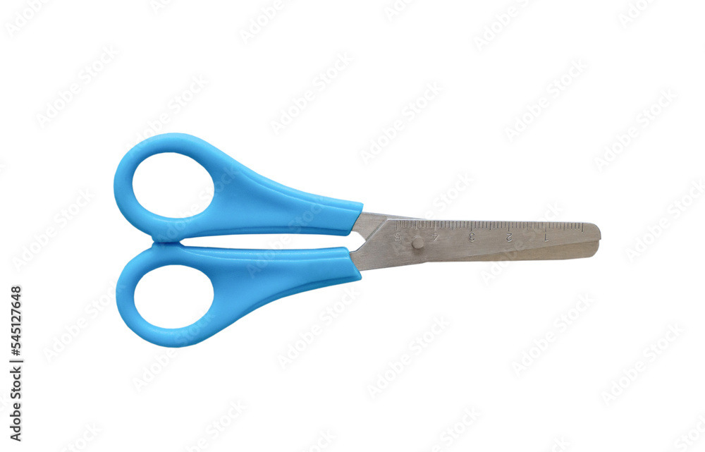 PNG Side view of Small child Blue Scissors with Plastic Handle and Safety Ends PNG Side view of Small child Blue Scissors with Plastic Handle and Safety Ends