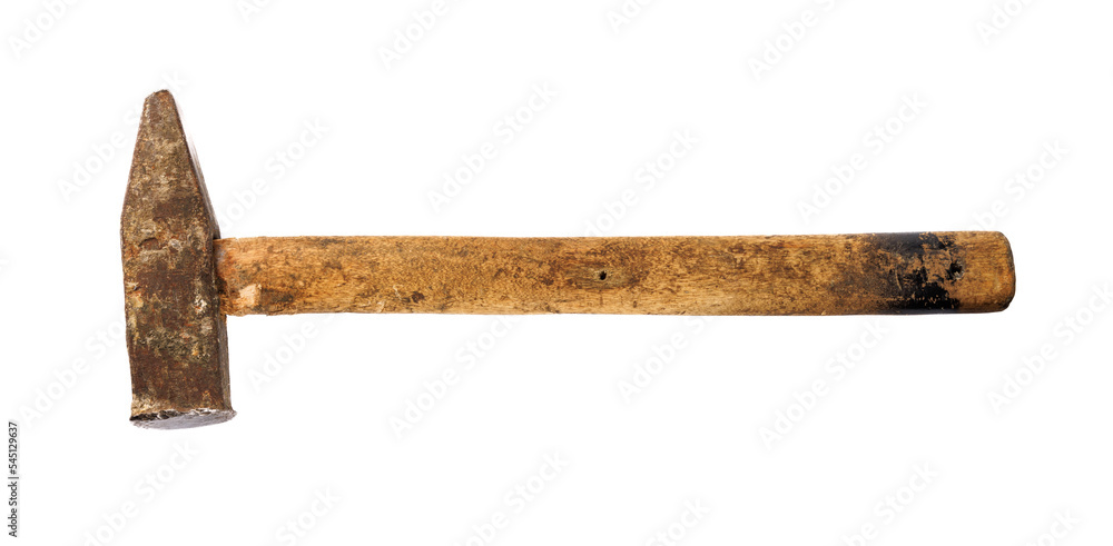 Old rusty hammer with wooden handle isolated on white background. Old rusty hammer with wooden handle isolated on white background.