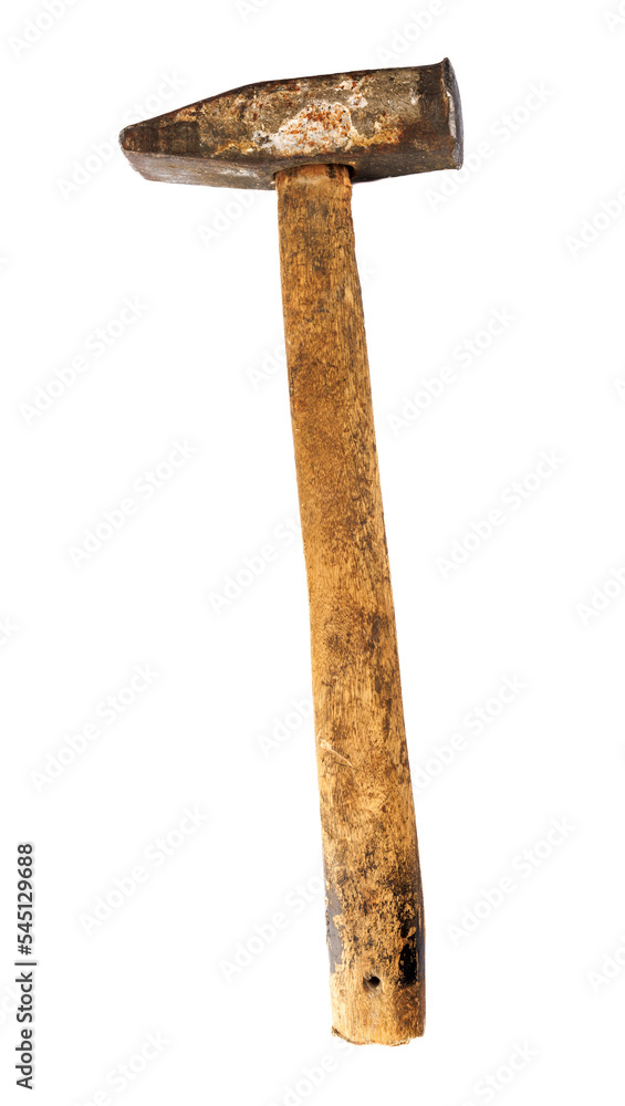 Old rusty hammer with wooden handle isolated on white background. Old rusty hammer with wooden handle isolated on white background.