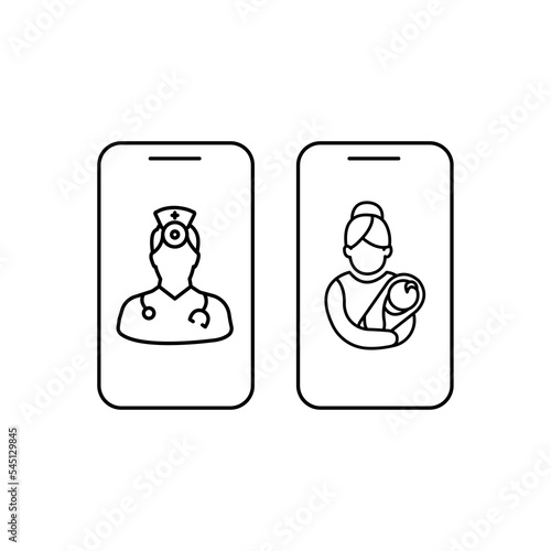 Telemedicine or telehealth virtual visit video visit between two mobile phones flat vector icon for healthcare apps and websites