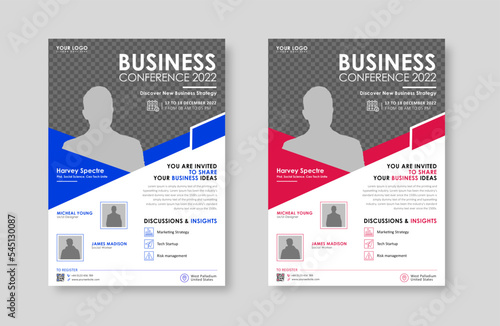 Business conference live meeting & event flyer template. Corporate invitation business workshop & abstract seminar promotion poster design. Leaflet, modern layout, pamphlet, vector flyer in A4.