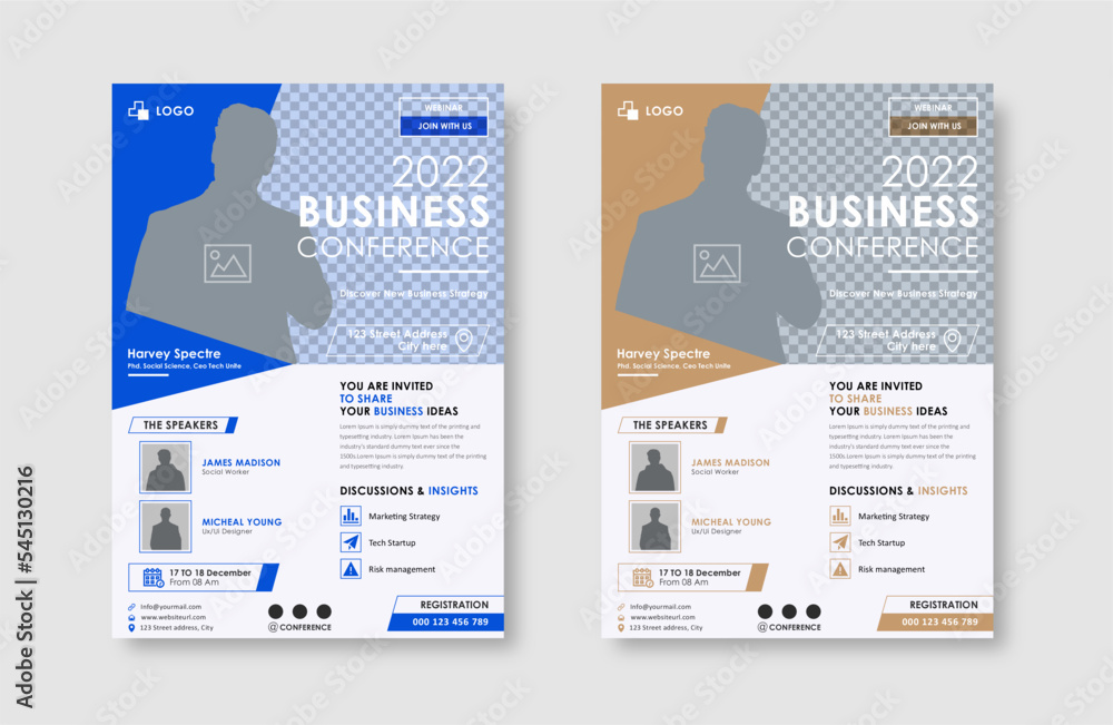 Business conference live meeting & event flyer template. Corporate invitation business workshop & abstract seminar promotion poster design. Leaflet, modern layout, pamphlet, vector flyer in A4.