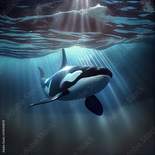 Beautiful killer whale underwater, photorealistic illustration generated by Ai © Cheport