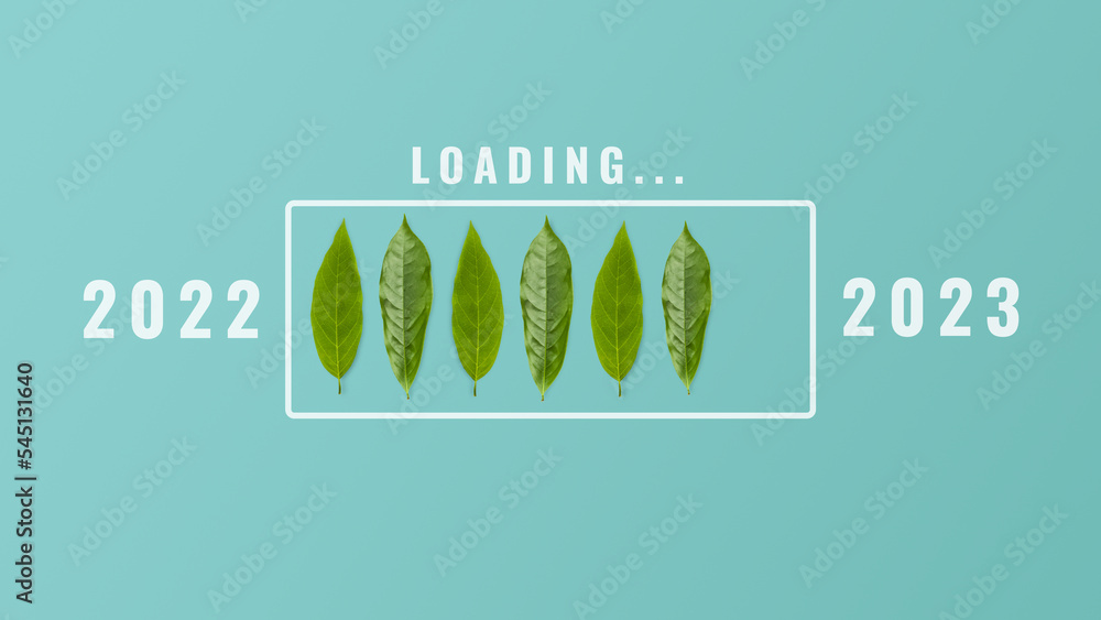 New year loading status. Loading bar with leaf for countdown to 2023