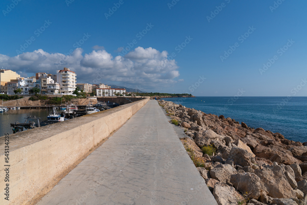 Harbour wall L'Ametlla de Mar Tarragona Spain Costa Dorada north of L`ampolla Mediterranean sea