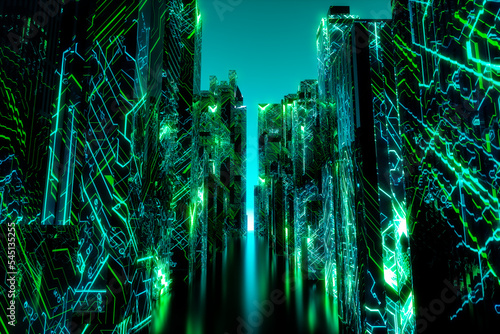 Retro, futuristic and technologized mega-city 