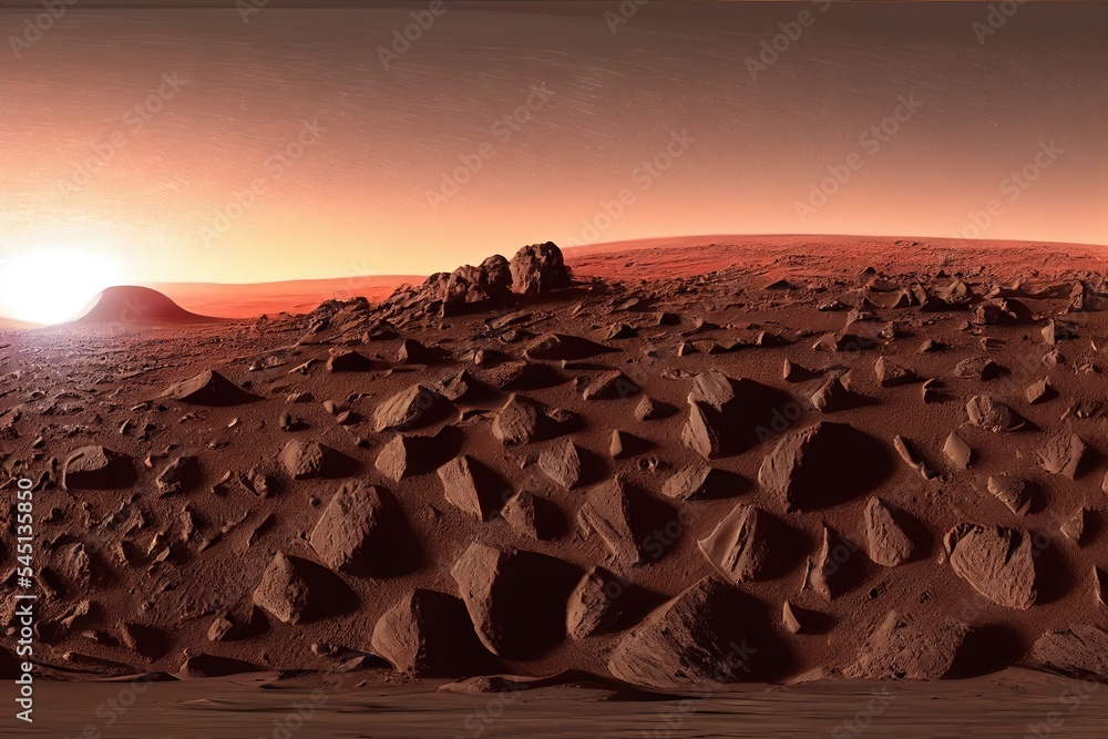 Panorama of Mars sunset, environment HDRI map. Equirectangular