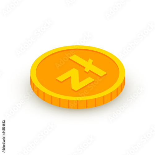 Isometric gold coin icon with Polish Zloty sign. 3d PLN Cash, currency of Poland, Game coin, banking money symbol for web, apps, design. Polish currency exchange vector icon.
