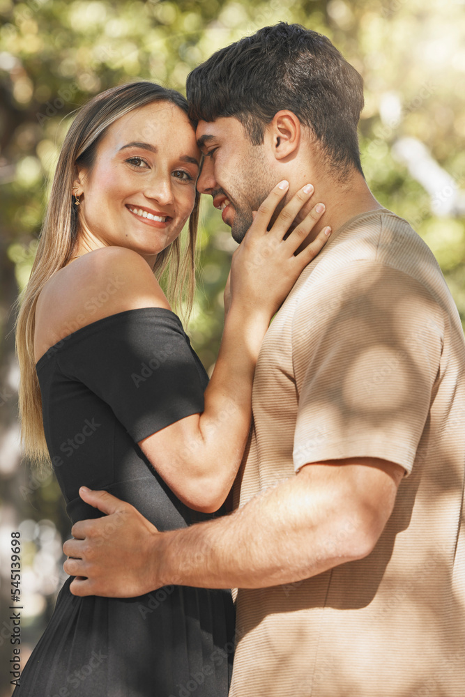 Love, couple and smile together, happy and outdoor being loving, bonding and embrace. Romance, man and woman with hug, happiness for relationship and dating with quality time, romantic and affection. Love, couple and smile together, happy and outdoor being loving, bonding and embrace. Romance, man and woman with hug, happiness for relationship and dating with quality time, romantic and affection.