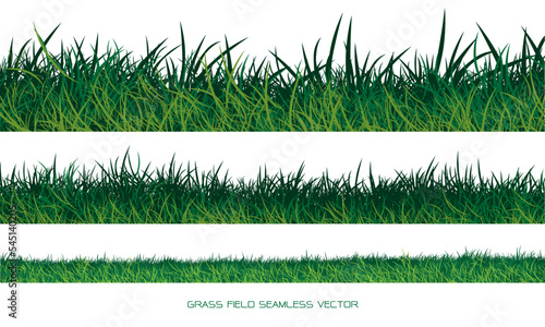 Set of green grass border seamless on white background vector