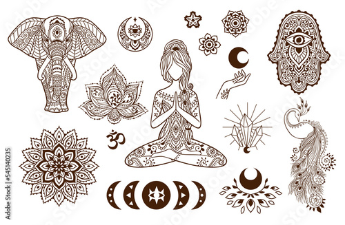 lord Ganesha, Hamsa, Moon, On, Hand. India set.