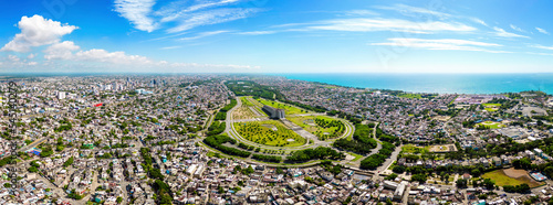 Aerial panoramic view of the Columbus Lighthouse, Santo Domingo, Dominican Republic. Historical tourist attraction