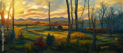 Fotografie, Obraz Plain landscape in the style of Vincent Van Gogh.