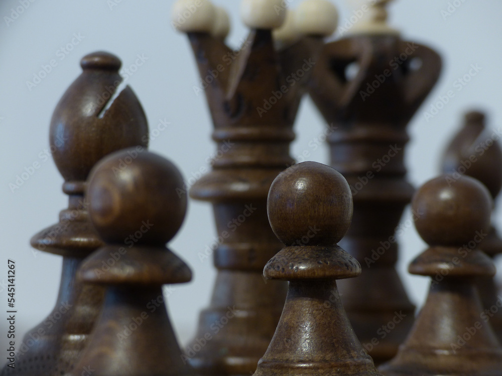 Chess - Strategy and tactics game - Set of pieces and checkerboard (King - Queen - Bishop - Knight - Rook - Pawn) Chess - Strategy and tactics game - Set of pieces and checkerboard (King - Queen - Bishop - Knight - Rook - Pawn)