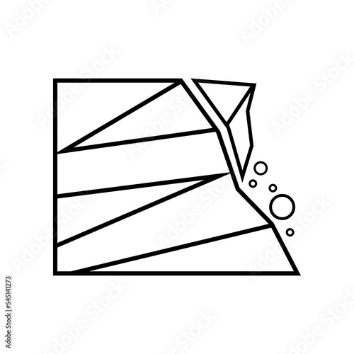 Beware of rockfall mountain hill landslide natural disaster warning sign outline icon flat vector design.