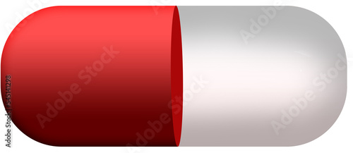 Two red and white glossy shining pills illustration isolated on white backgrounnd PNG