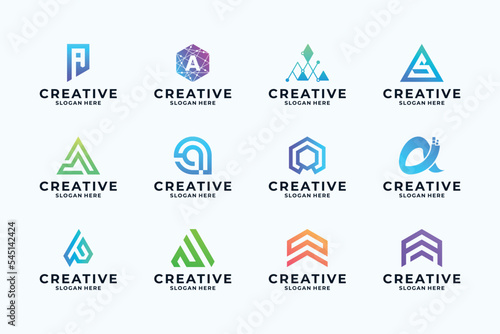 Abstract symbol with letter A logo design collection.