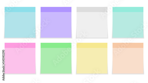Set of colorful sticky notes in flat style design with shadow effect isolated on white background. Vector illustration.