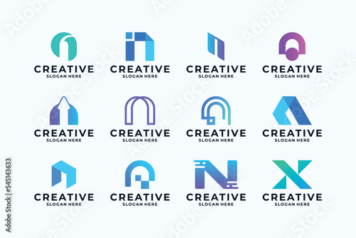 Abstract symbol letter N logo design collection.