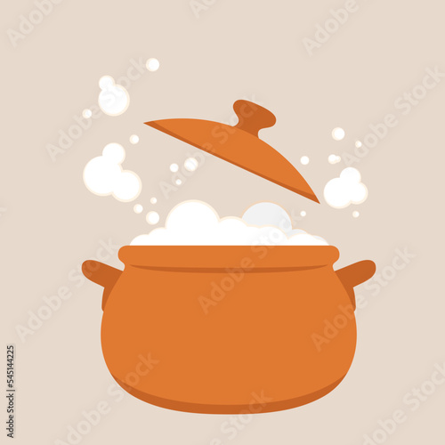 Earth pot vector. wallpaper. free space for text. earth rice cooker. boil.