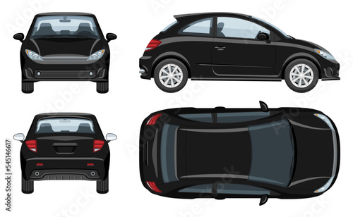 Car vector template with simple colors without gradients and effects. View from side, front, back, and top