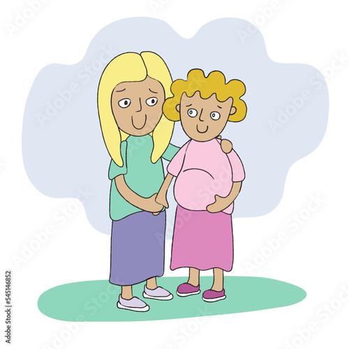 Portrait of two blonde european women. Modern nuclear family