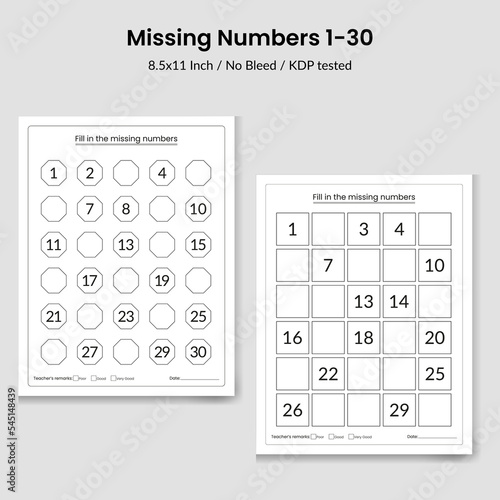 Write the missing numbers 1-30.math education game worksheet for kids, school worksheet activity, task for the development.
