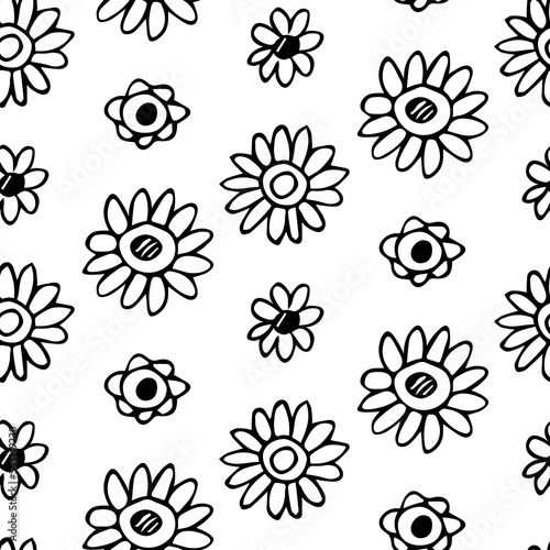 Vector seamless pattern for decorative print. Hand drawn flower doodle.