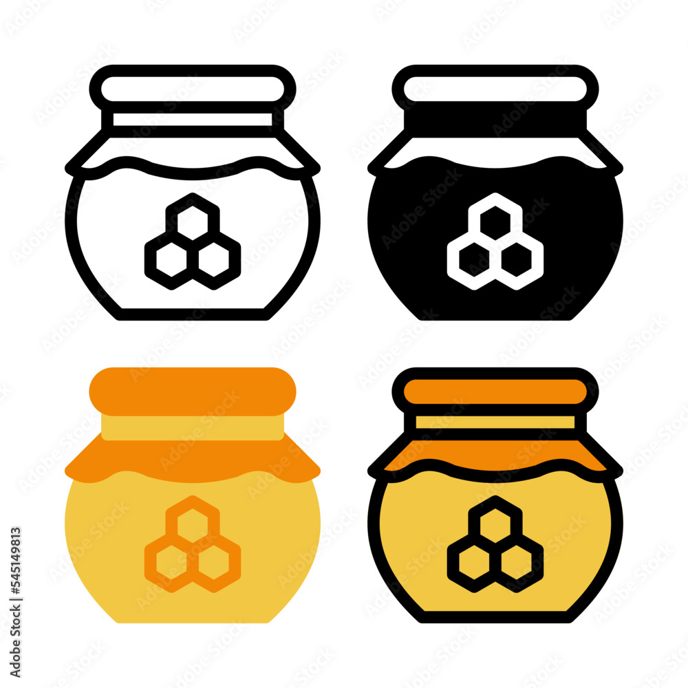 Honey jar icon set. Colorful cartoon honey jar icon. Creative geometric honey jar logo design. Vector illustration Honey jar icon set. Colorful cartoon honey jar icon. Creative geometric honey jar logo design. Vector illustration