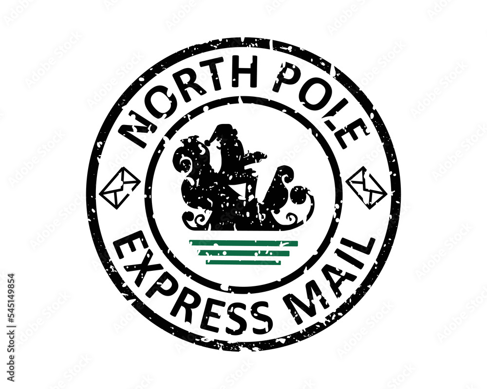 North pole express mail grunge rubber stamp design with white background
