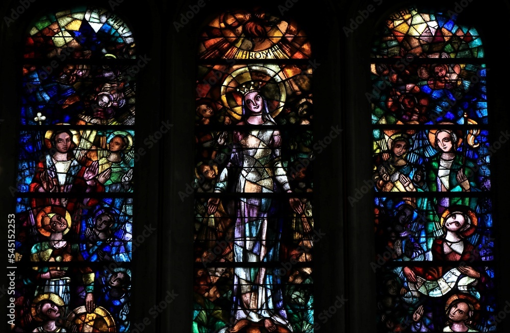 Amsterdam Obrechtkerk Church Stained-Glass Window Detail Depicting Holy Mary with Women Saints, Netherlands