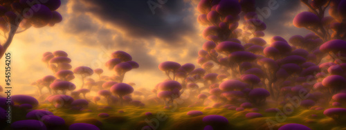 Foto Magic mushroom forest landscape for holistic healing and alternative medicine relaxation 3D