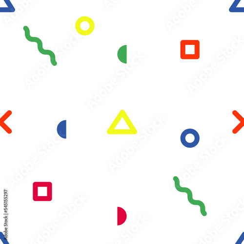 Geometric vector pattern on a white background. Line, triangle, circle, square shape. Great for textiles, banners, wallpapers, wrapping, etc. Colorful design. Vector design.