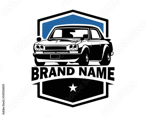  1970's classic Japanese sports car logo isolated on white background side view. vector illustration is available in eps 10. outdated image shows the image very much in keeping with the old car theme.