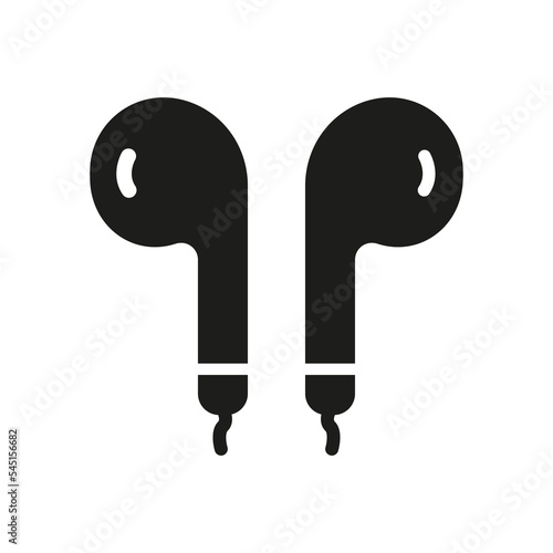 Wireless Headphone Silhouette Sign. Earphone Glyph Icon. Portable Ear Phone for Listening to Music Symbol. Earbud Digital Sound Equipment. Headset Icon. Isolated Vector Illustration