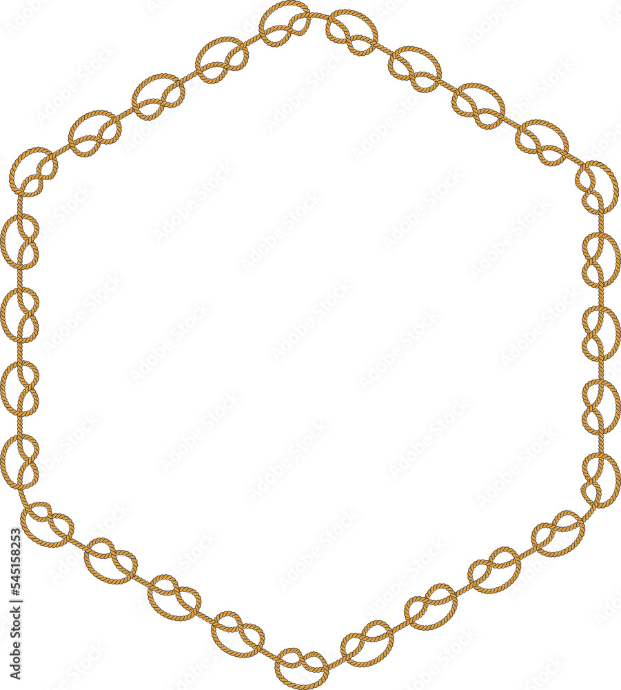 Hexagonal rope frame isolated on white background. Twisted cord. Hexagonal rope frame isolated on white background. Twisted cord.