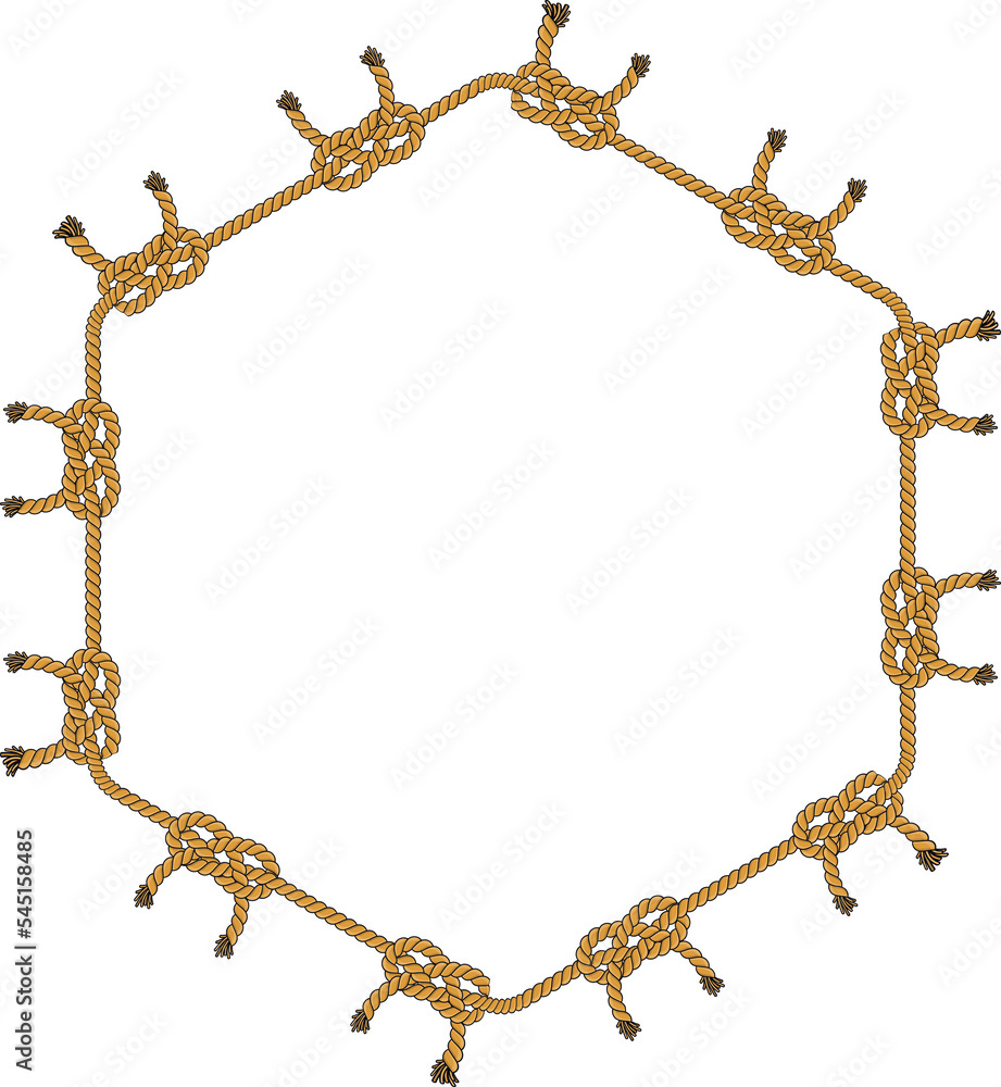 Hexagonal rope frame isolated on white background. Twisted cord.