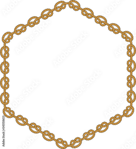 Hexagonal rope frame isolated on white background. Twisted cord.