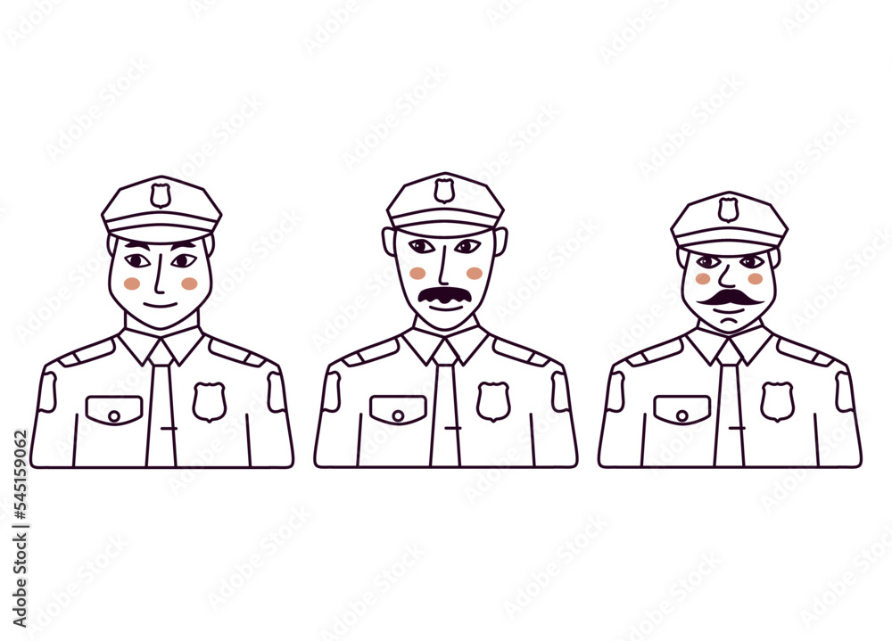 Police agent.Policeman avatar.Policeman line icon.Isolated on white background.Outline vector illustration.