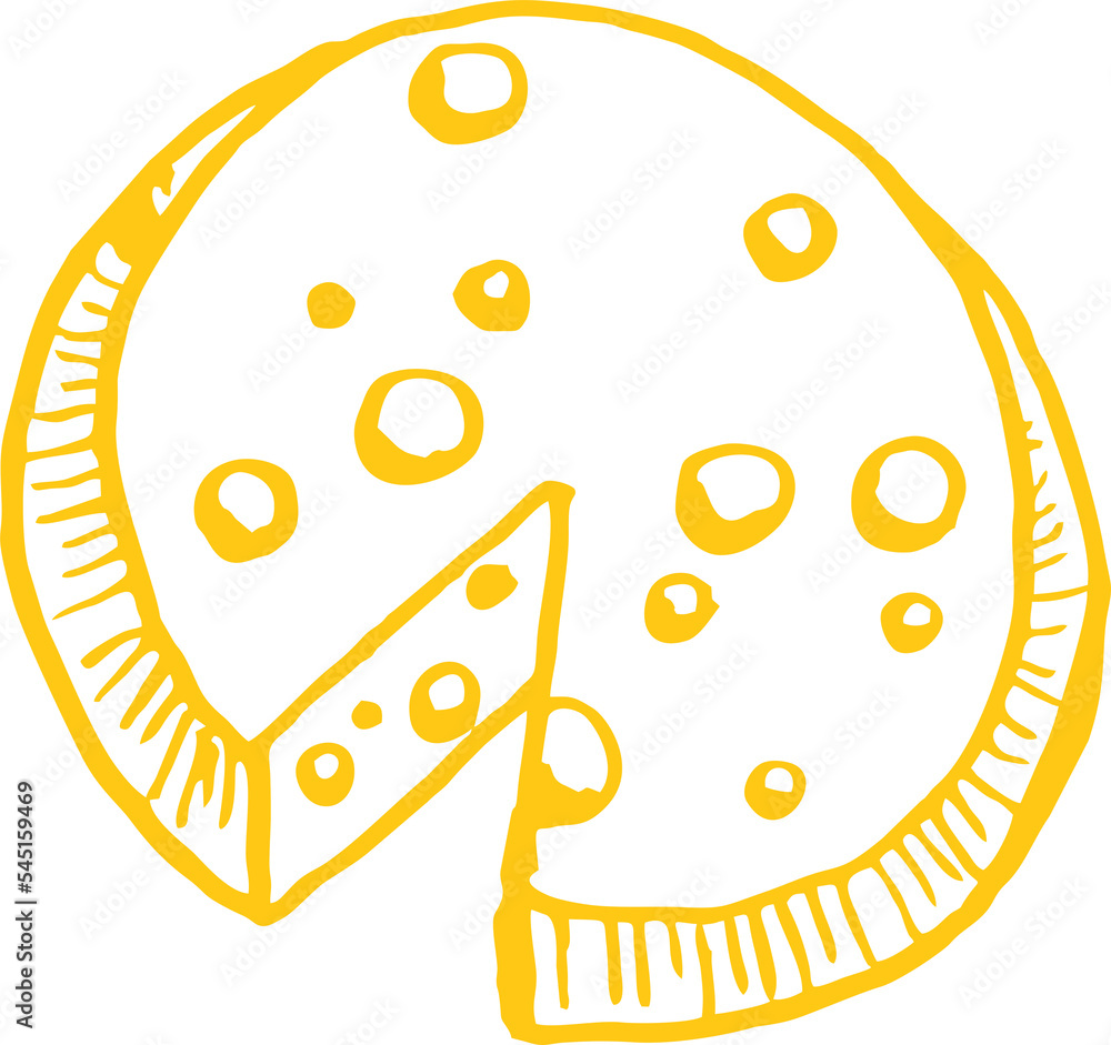 A piece of cheese in the style of doodle. Vector illustratio A piece of cheese in the style of doodle. Vector illustratio