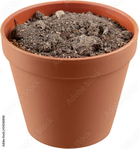 Terracotta pot with soil in it